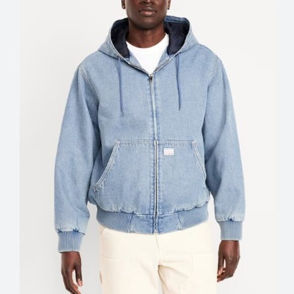 Old Navy Oversized Denim Zip Hoodie Medium Wash Lined L - Picture 1 of 10
